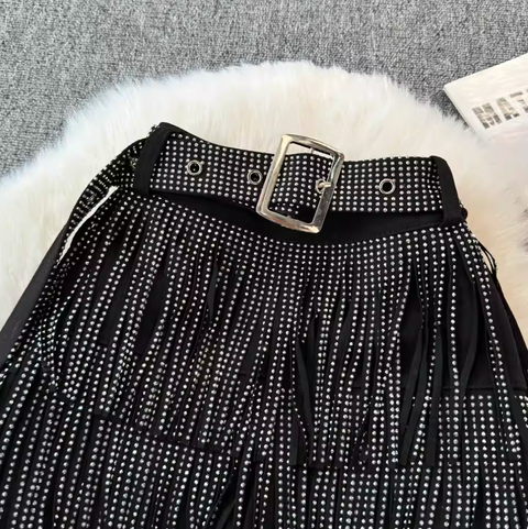 Chic Sequined Fringe Denim Shorts