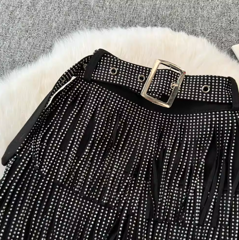 Chic Sequined Fringe Denim Shorts