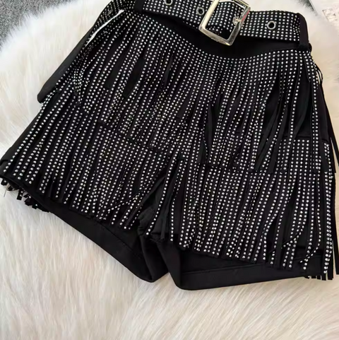 Chic Sequined Fringe Denim Shorts