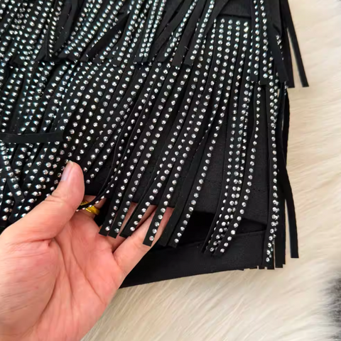 Chic Sequined Fringe Denim Shorts
