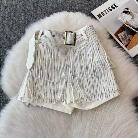 Chic Sequined Fringe Denim Shorts