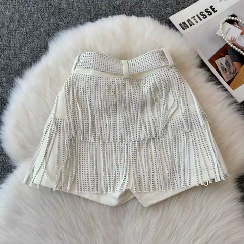 Chic Sequined Fringe Denim Shorts