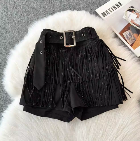Chic Sequined Fringe Denim Shorts