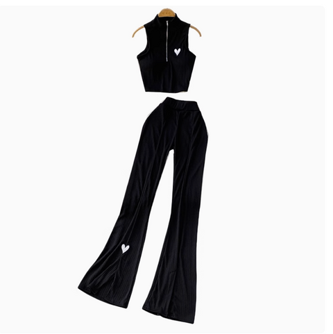 Zipped Knitwear & Flared Trousers 2Pcs