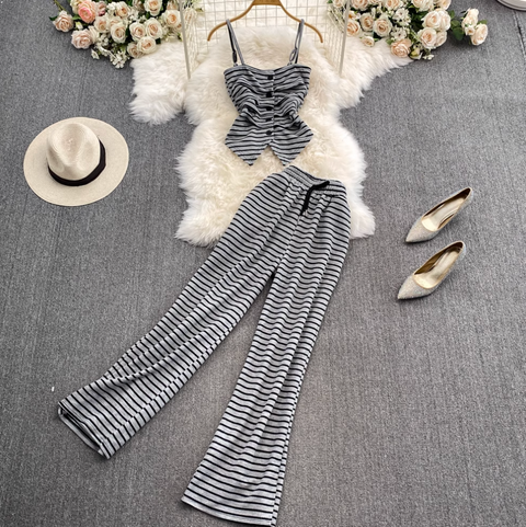 Striped Camisole & Wide-leg Trousers 2Pcs