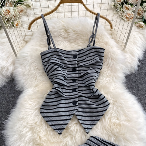 Striped Camisole & Wide-leg Trousers 2Pcs
