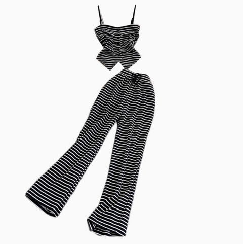Striped Camisole & Wide-leg Trousers 2Pcs