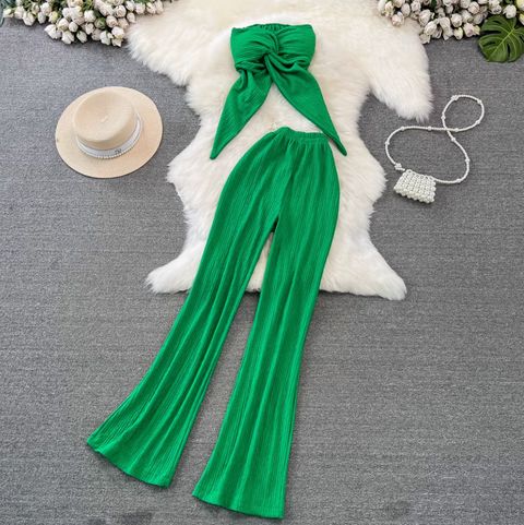 Knotted Top & Wide-leg Trousers 2Pc