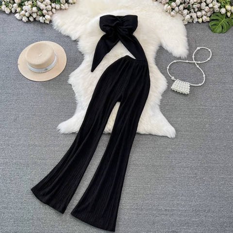 Knotted Top & Wide-leg Trousers 2Pc