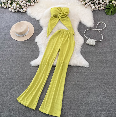 Knotted Top & Wide-leg Trousers 2Pc