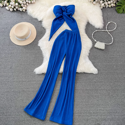 Knotted Top & Wide-leg Trousers 2Pc