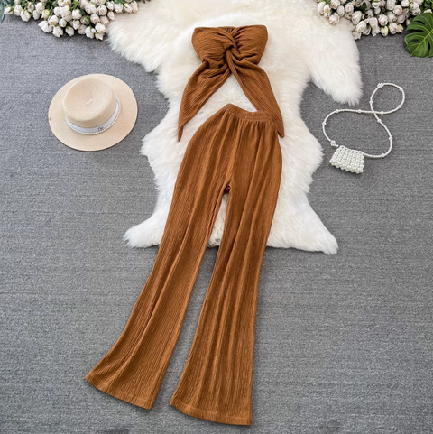 Knotted Top & Wide-leg Trousers 2Pc