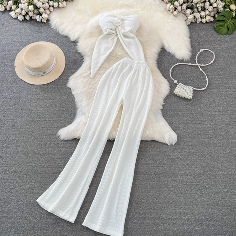 Knotted Top & Wide-leg Trousers 2Pc