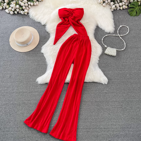 Knotted Top & Wide-leg Trousers 2Pc