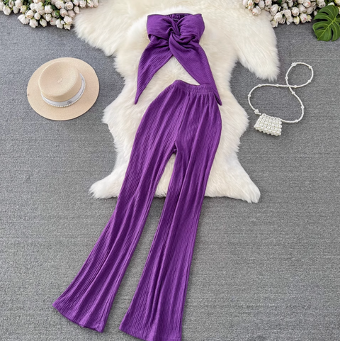 Knotted Top & Wide-leg Trousers 2Pc
