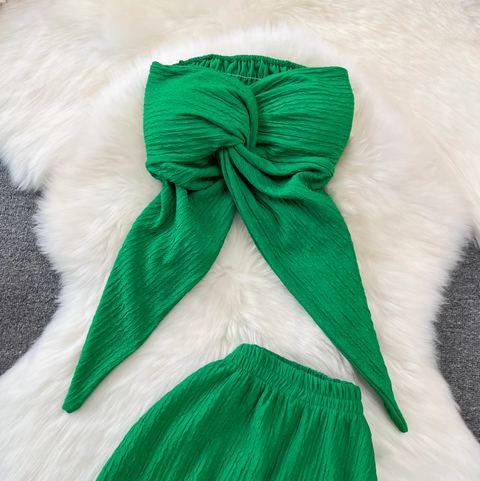 Knotted Top & Wide-leg Trousers 2Pc