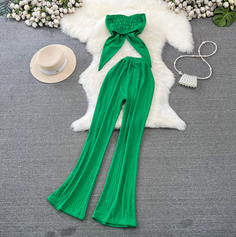 Knotted Top & Wide-leg Trousers 2Pc
