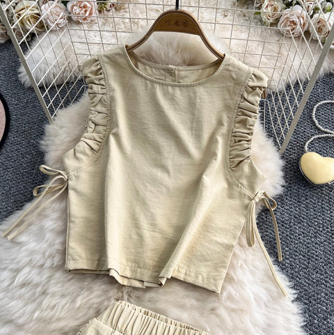 Pleated Top & High-waist Skirt 2Pcs