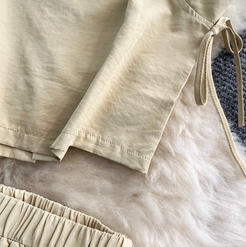 Pleated Top & High-waist Skirt 2Pcs