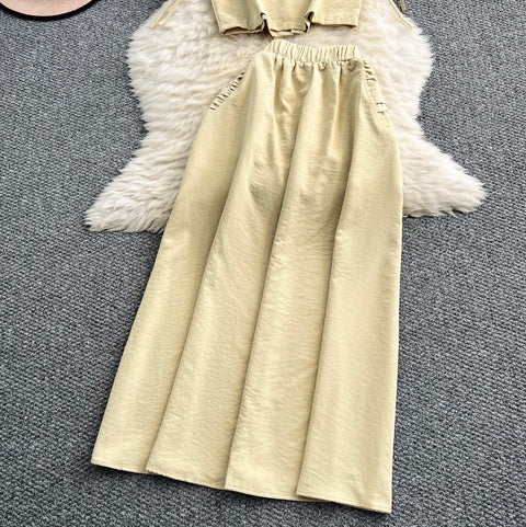 Pleated Top & High-waist Skirt 2Pcs