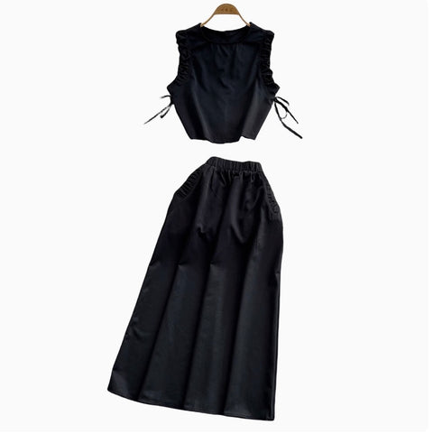 Pleated Top & High-waist Skirt 2Pcs