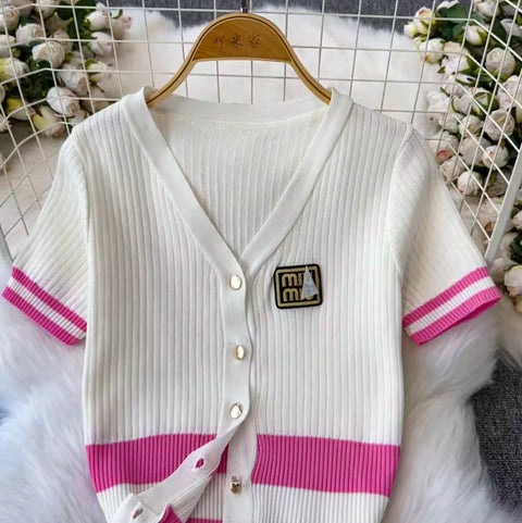 Embroidery Cardigan & Pleated Skirt 2Pcs