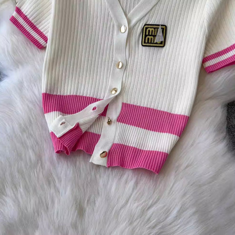 Embroidery Cardigan & Pleated Skirt 2Pcs