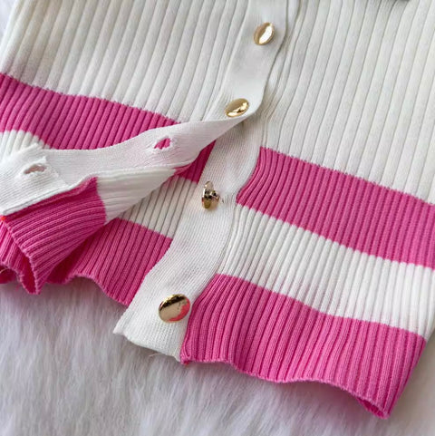 Embroidery Cardigan & Pleated Skirt 2Pcs