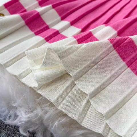 Embroidery Cardigan & Pleated Skirt 2Pcs