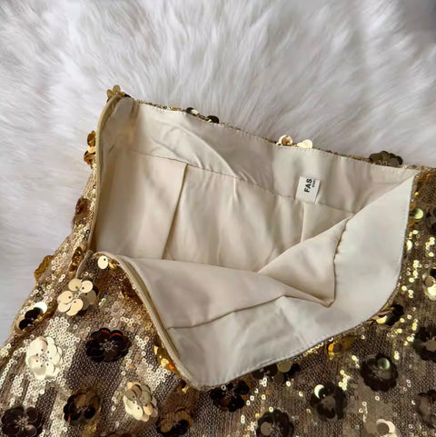 Halter Satin Top & Sequined Skirt 2Pcs