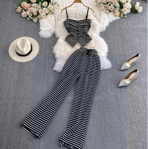 Striped Camisole & Wide-leg Trousers 2Pcs