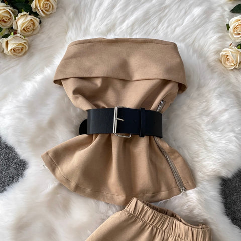 Off-shoulder Top & Flared Trousers 2Pcs