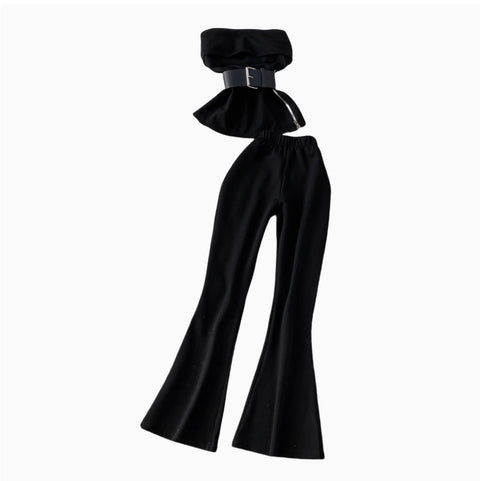 Off-shoulder Top & Flared Trousers 2Pcs