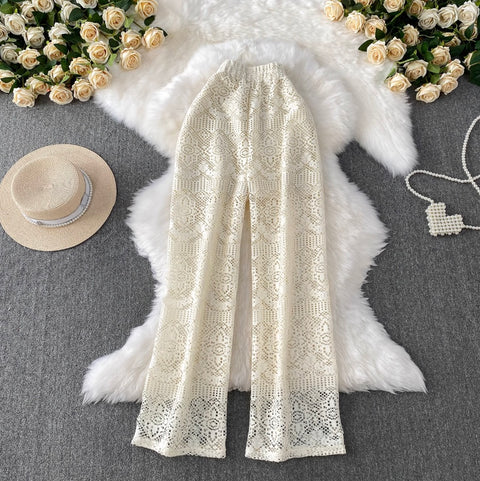 Hollowed Lace Straight Trousers
