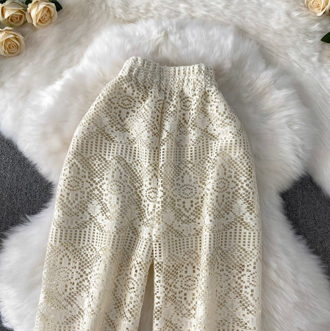Hollowed Lace Straight Trousers
