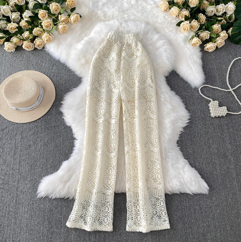 Hollowed Lace Straight Trousers