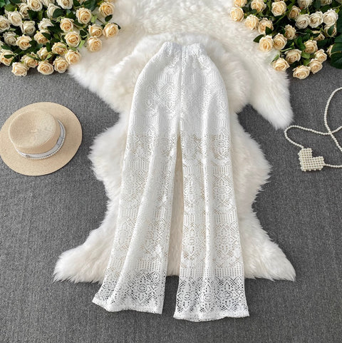 Hollowed Lace Straight Trousers