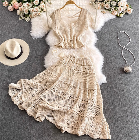 Sweetie Lace Knitwear & Skirt 2Pcs