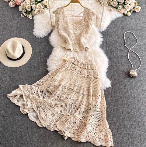 Sweetie Lace Knitwear & Skirt 2Pcs
