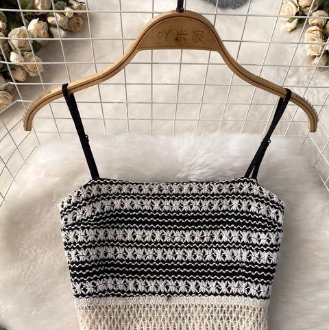 Black & White Fringed Camisole & Skirt