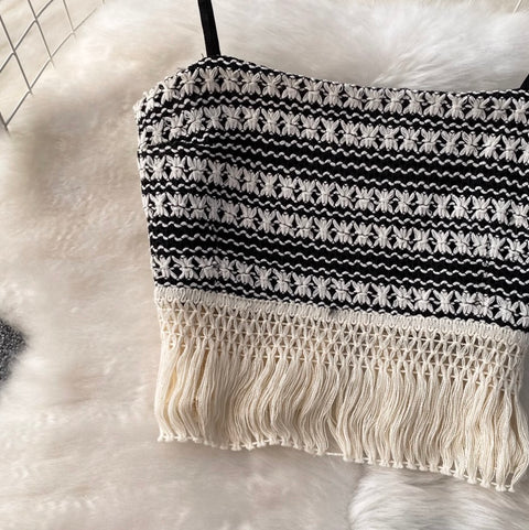 Black & White Fringed Camisole & Skirt