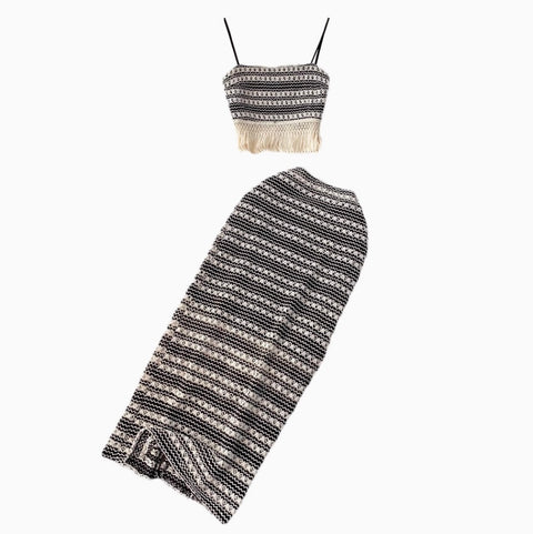 Black & White Fringed Camisole & Skirt