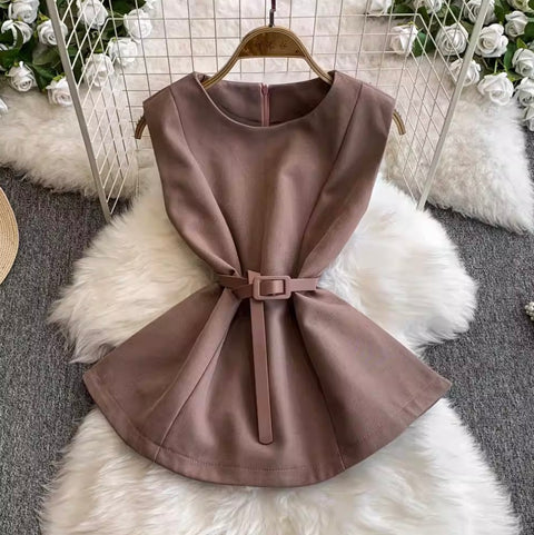 Buckled Top & Pleated Skirt 2Pcs