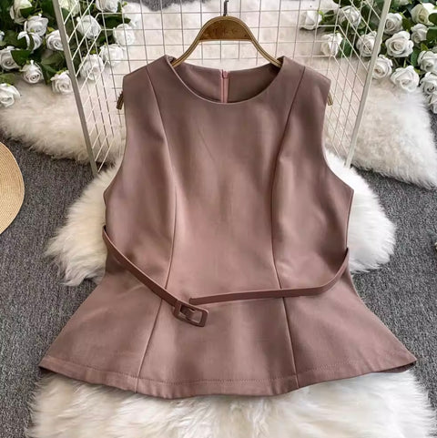 Buckled Top & Pleated Skirt 2Pcs
