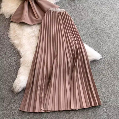Buckled Top & Pleated Skirt 2Pcs