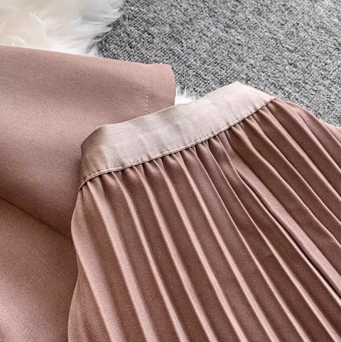 Buckled Top & Pleated Skirt 2Pcs
