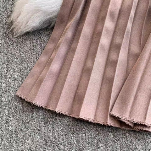 Buckled Top & Pleated Skirt 2Pcs