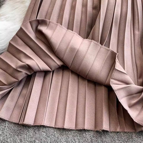 Buckled Top & Pleated Skirt 2Pcs