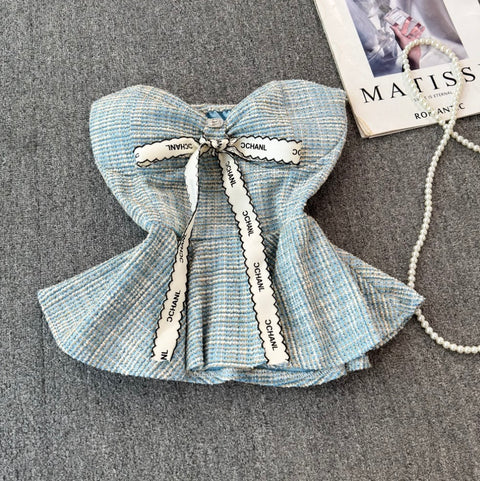 Korean Style Bow-tie Tweed Top