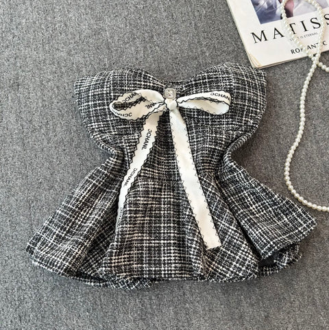 Korean Style Bow-tie Tweed Top